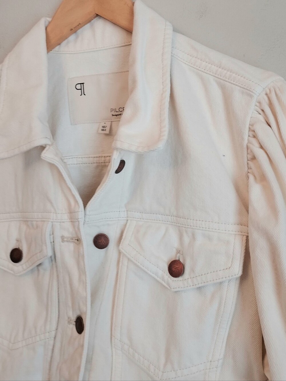 Anthropologie Pilcro White Denim Jean Puff Sleeve Jacket Size Large NEW NWT - Picture 5 of 12
